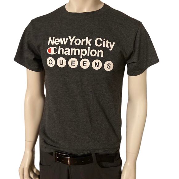 Champion NYC QUEENS Subway Grey Cotton Tee Mens sz S - Picture 1 of 4
